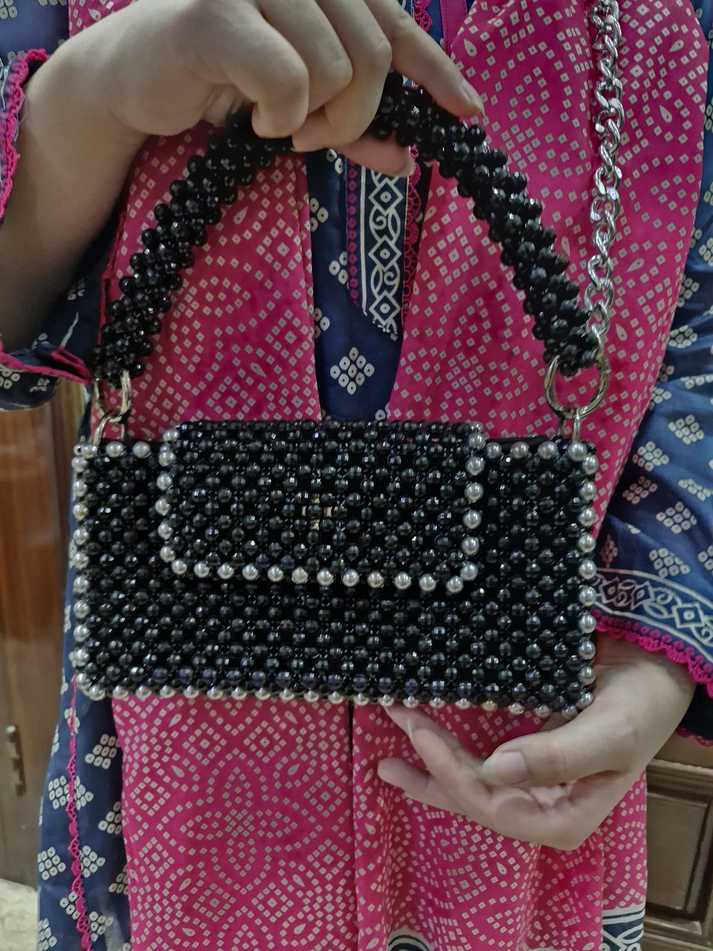 Black Acrylic Bead Bag